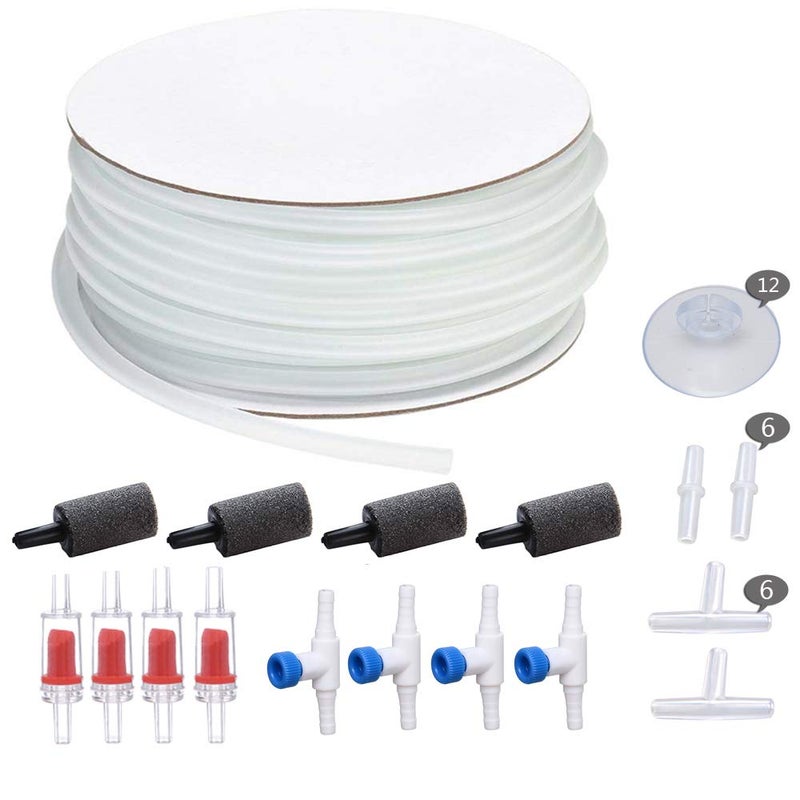 ALEGI 25 Feet 3/16 Inch Standard Airline Tubing with Air Stones, Check Valves, Control Valve and Connectors Air Pump Accessories Kit (White) - Image 1